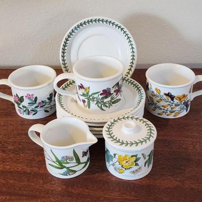 Portmeirion The Botanic Garden Lot: Creamer / Sugar, 3 Coffee cups, 6 - 7" saucers / small plates