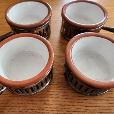 Set of Butter Ramekins in Silverplate Holders