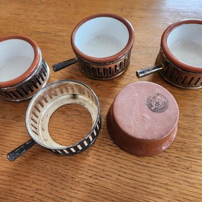 Set of Butter Ramekins in Silverplate Holders