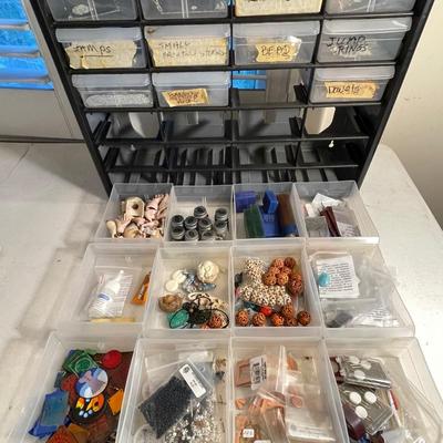 Lot 93 Plastic Craft Chest 24 Drawers Beads Doll Parts Stones