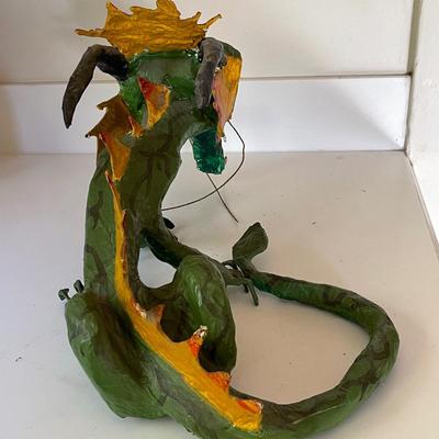 Lot 104 Painted Paper Mache Dragon 20" Nose to Tail