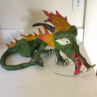 Lot 104 Painted Paper Mache Dragon 20" Nose to Tail