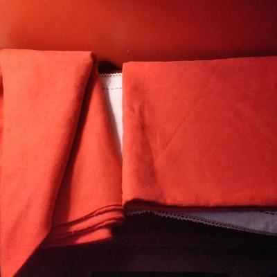 Square and Circle Red Linen Tablecloth