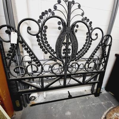 BEAUTIFUL QUEEN SIZE WORLD MARKET PEACOCK BLACK WICKER HEADBOARD ONLY
