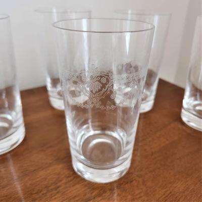 Lot #47  Set of 6 Vintage Etched Crystal Drinking Glasses