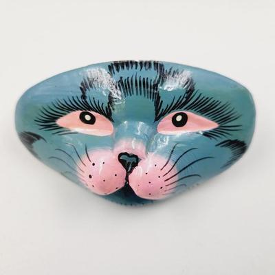 BEAUTIFUL HAND PAINTED CAT WOOD HAIR PIECE