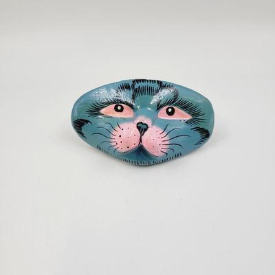 BEAUTIFUL HAND PAINTED CAT WOOD HAIR PIECE