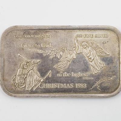 1983 GLORY TO GOD IN THE HIGHEST CHRISTMAS 1 OZ .999 SILVER BAR