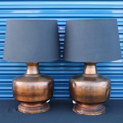 Set of large copper lamps. Some scratches on bases.
