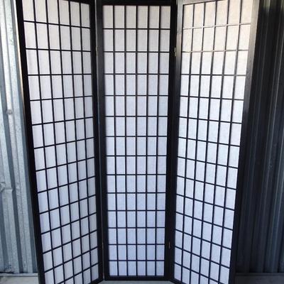 Folding Asian style screen. Some minor scratches, yellow spots on fabric.