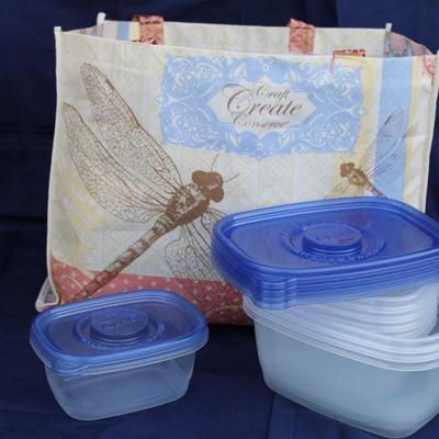 Large set of Tupperware and reusable shopping bag