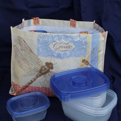 Large set of Tupperware and reusable shopping bag