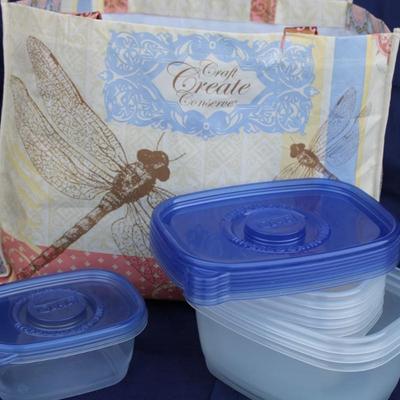 Large set of Tupperware and reusable shopping bag