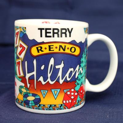 Set of 6 novelty gambling mugs; Tahoe, Las Vegas and Reno