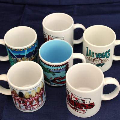 Set of 6 novelty gambling mugs; Tahoe, Las Vegas and Reno