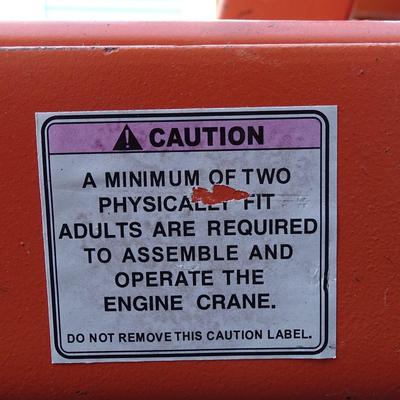 Folding Engine hoist with swivel hook, extra large wheels, newer ram, modifications for extension of arm, Harbor Freight sourced...