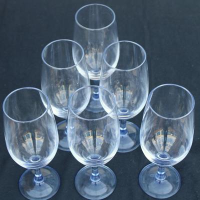 Set of 6 blue tinted stemmed water glasses. Excellent condition.