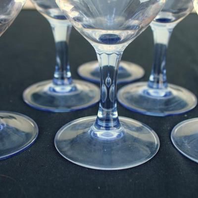 Set of 6 blue tinted stemmed water glasses. Excellent condition.