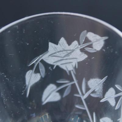 Set of 4 crystal engraved sherry glasses.
