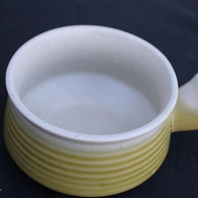 Vintage set of 4 French Onion Soup Bowls.  Modern Mid Century Dishes.  Genuine Stoneware.  3 matching, one a lighter color.