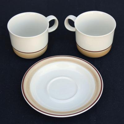 Vintage Langely England Pottery Plates, Mayflower print.  Set of 4. Excellent condition.  Watercolors Hearthside Coffee Cups and Saucer....