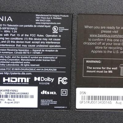 Insignia 55â€ LCD TV; Model No.  NS-50F501NA22
