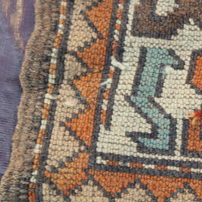 Denim blue, rust and ivory Turkish wool rug; machine made