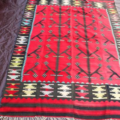Oversized multi panel Turkish wool rug.  Hand made; Can be hung a  tapestry.