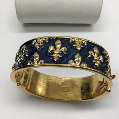 MVH Princess Michaela Von Habsburg Blue Fleur De Lis Enamel Gold Tone Bracelet