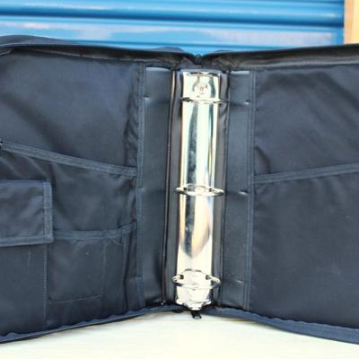 Large bundle of office supplies; binders, Eddie Bauer briefcase binder, labels, clips and markers