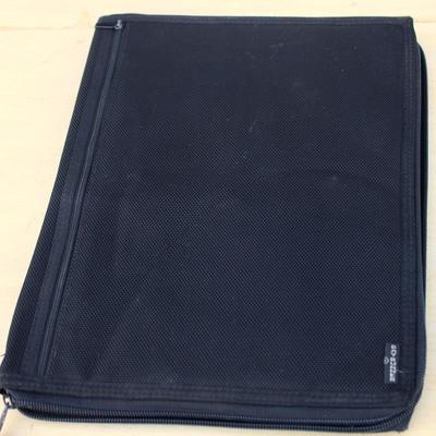 Large bundle of office supplies; binders, Eddie Bauer briefcase binder, labels, clips and markers