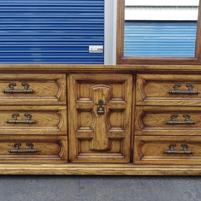 Vintage Burlington Traditional Dresser with side mirror and cross on middle door