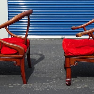 Rosewood Asian Chairs set of two by Cathay Arts Company in Hong Kong. Some wear and tear