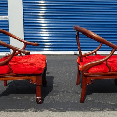 Rosewood Asian Chairs set of two by Cathay Arts Company in Hong Kong. Some wear and tear