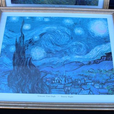 Framed Vincent van Gogh Starry Night and Night Stars prints.