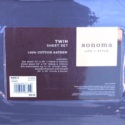 New household items:  Sonoma twin XL sheet set, BackRelax portable footstool and PacVac sacks.