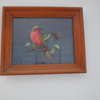 Framed Bird Needlework - A