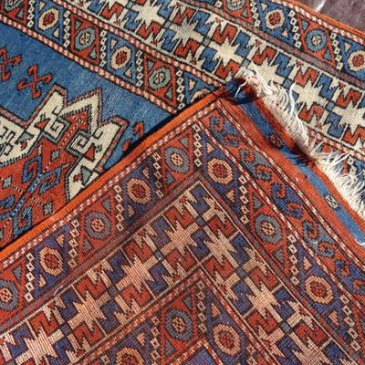 Large Turkish burgundy and slate blue wool rug; flat weave, hand made
