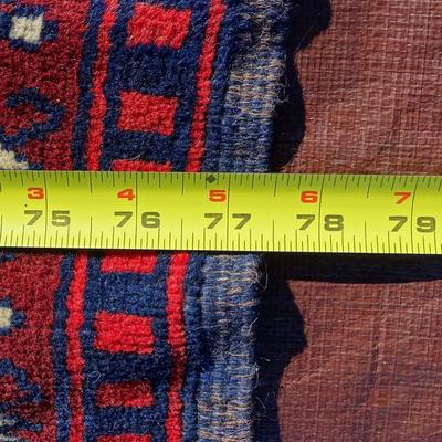 Large red and dark blue Turkish wool rug; flat weave, hand made