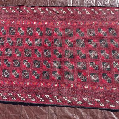 Large bright red Turkish wool rug; flat weave, hand made