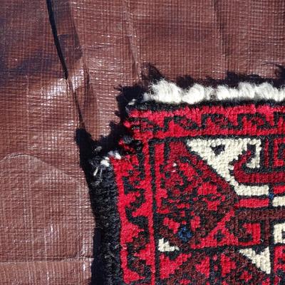 Large bright red Turkish wool rug; flat weave, hand made