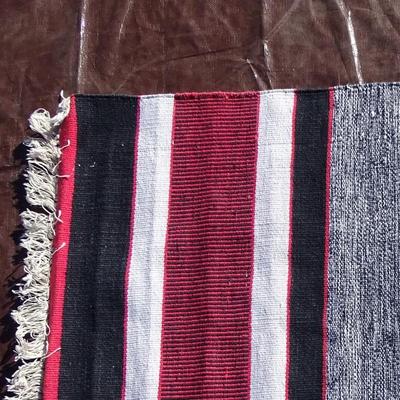 Black and red wool Turkish floor runner; flat weave, hand made