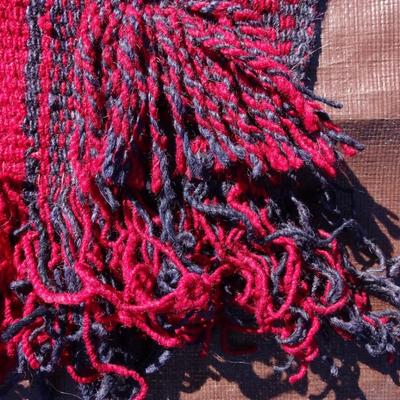Bright red Turkish wool floor runner; flat weave, hand made