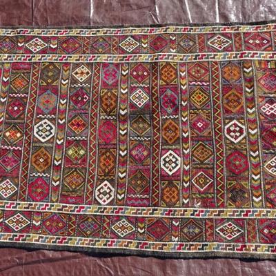 Red and brown tones Turkish wool rug; flat weave, hand made