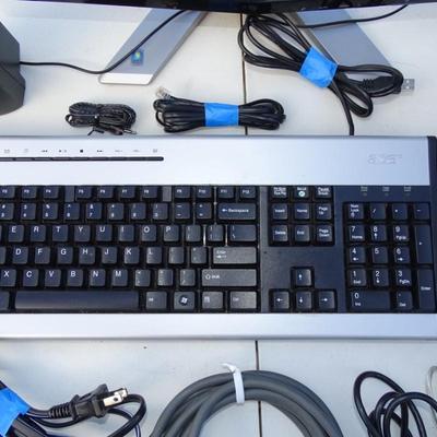 Acer Computer, monitor, keyboard, mouse, speakers, assorted cables