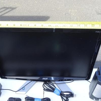 Acer Computer, monitor, keyboard, mouse, speakers, assorted cables