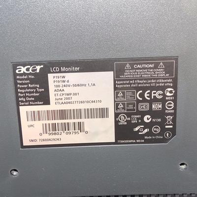Acer Computer, monitor, keyboard, mouse, speakers, assorted cables