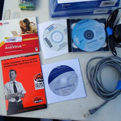 Acer Computer, monitor, keyboard, mouse, speakers, assorted cables