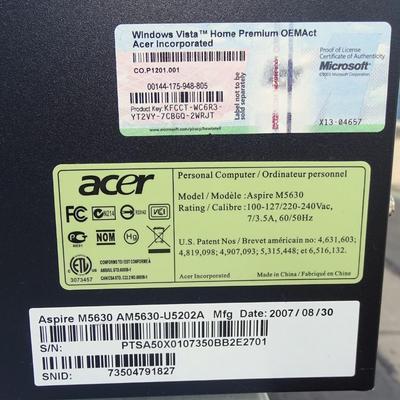 Acer Computer, monitor, keyboard, mouse, speakers, assorted cables