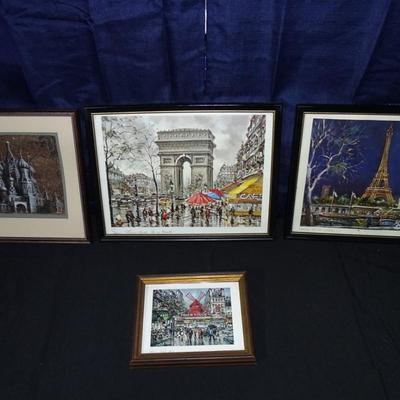 Four Parisian Landscape prints.  Various sizes.
